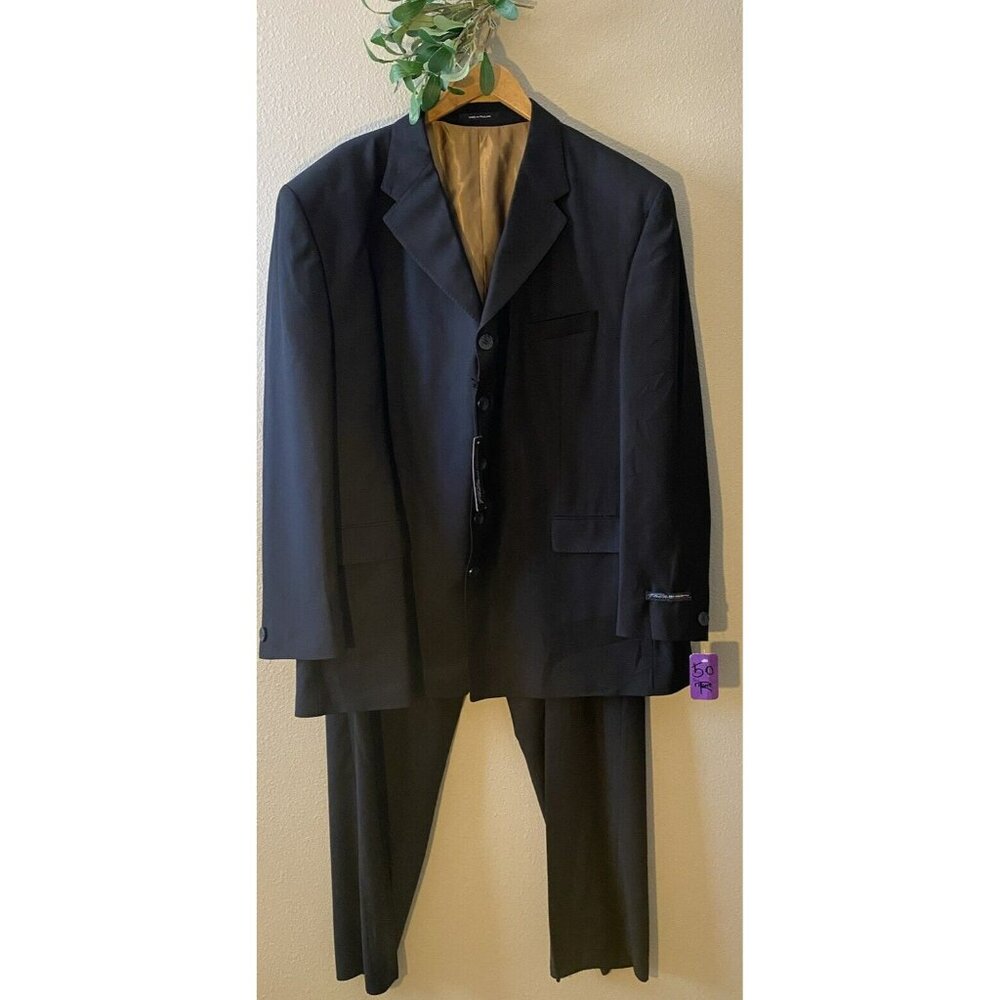 FUBU The Collection Suit Jacket 50R 44W Pants Black Polyester Blend Unhemmed NWT